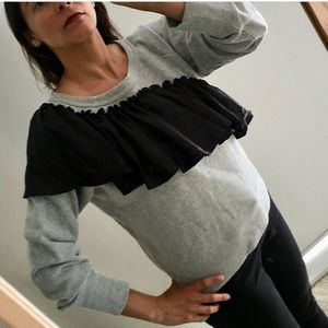JCrew gray sweater with black ruffles. Medium